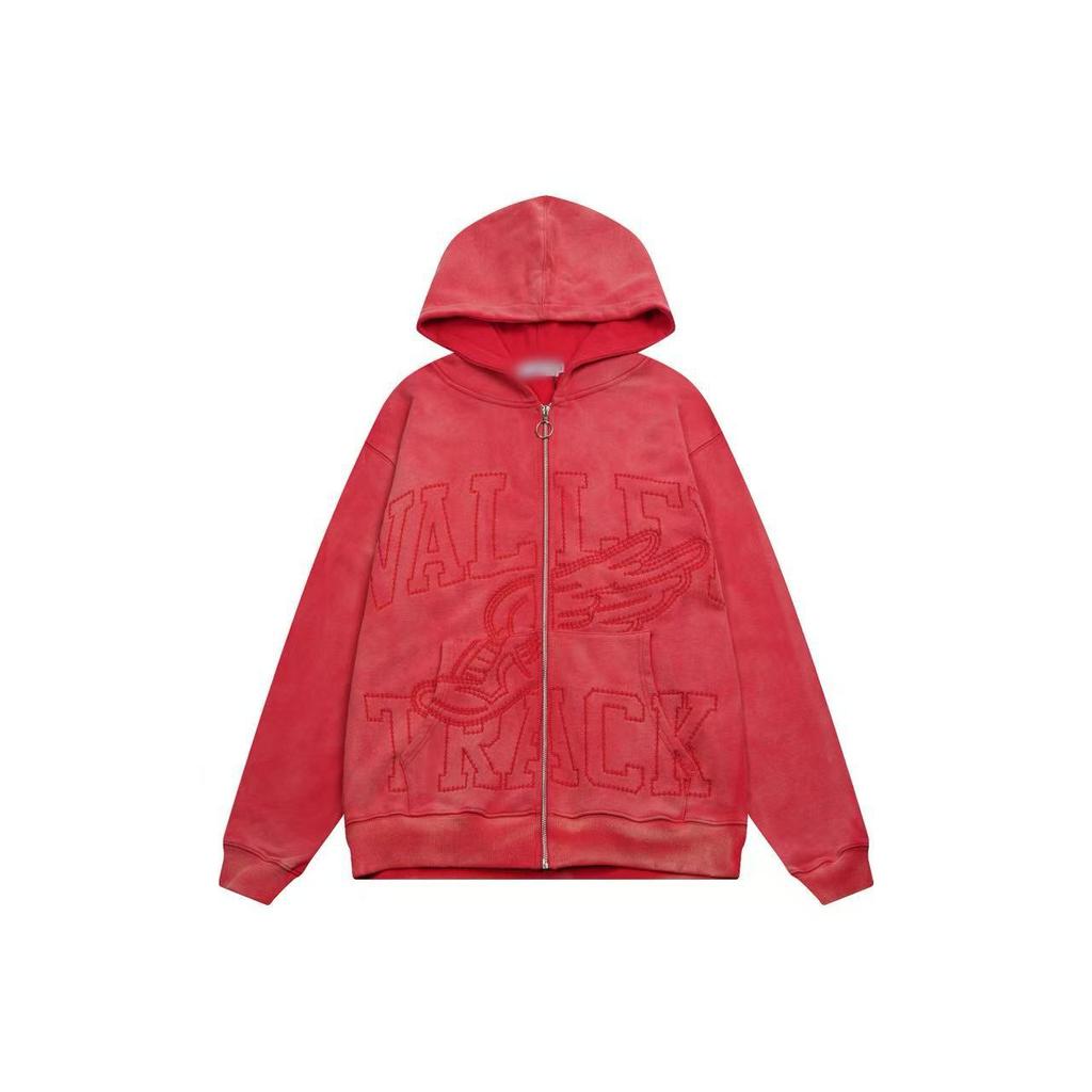25SS high quality VAL beauty high street retro washing water old white ink direct injection hoodie men and women the same sweater