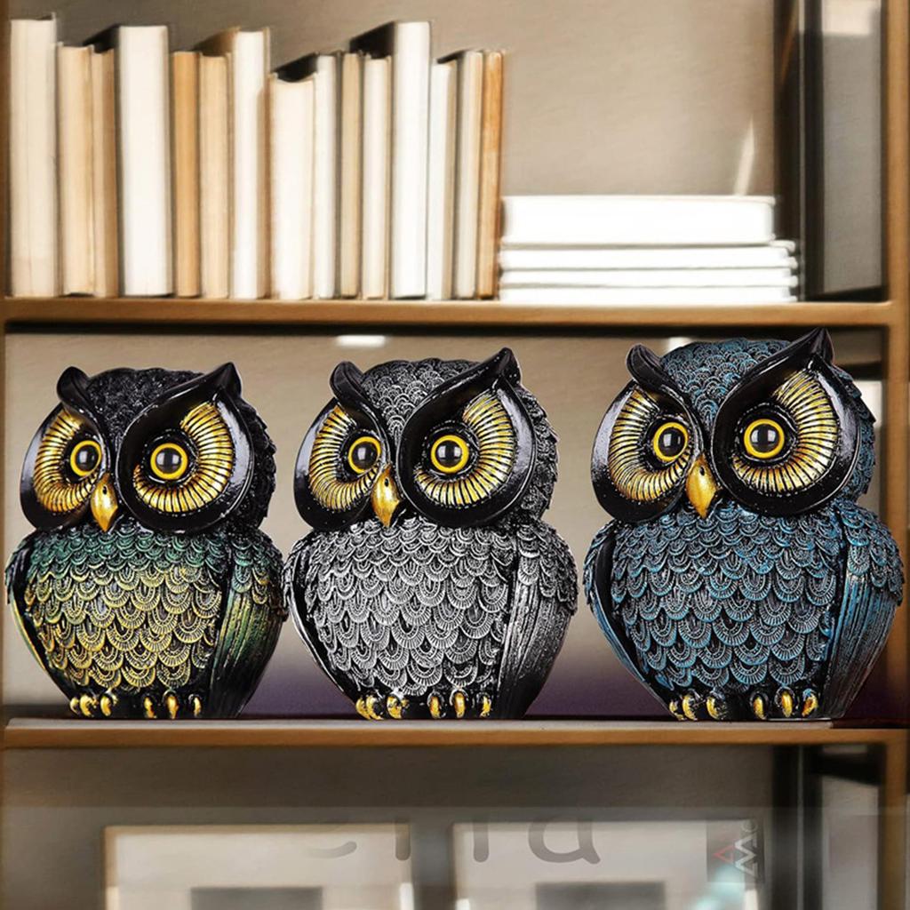 Eulen-Thema Harzkunst Kleine Skulptur Dekoratives Stück Sammlerstück Ornament für Bücherregal Schreibtisch Büro Dekorationen Geschenk