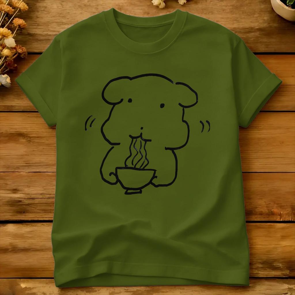 Chubby Dog Eating Noodles Funny Ganadi Tshirt Summer Ganadi 100 Cotton T Shirts For Unisex Tee Shirt Short Sleeves Awesome Tops