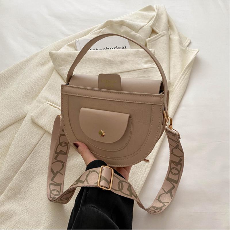 Fashion Women's Wide Strap Top Handle Shoulder Bag Retro PU Leather Solid Color Crossbody Bag Girls Mobile Phone Bag KTY