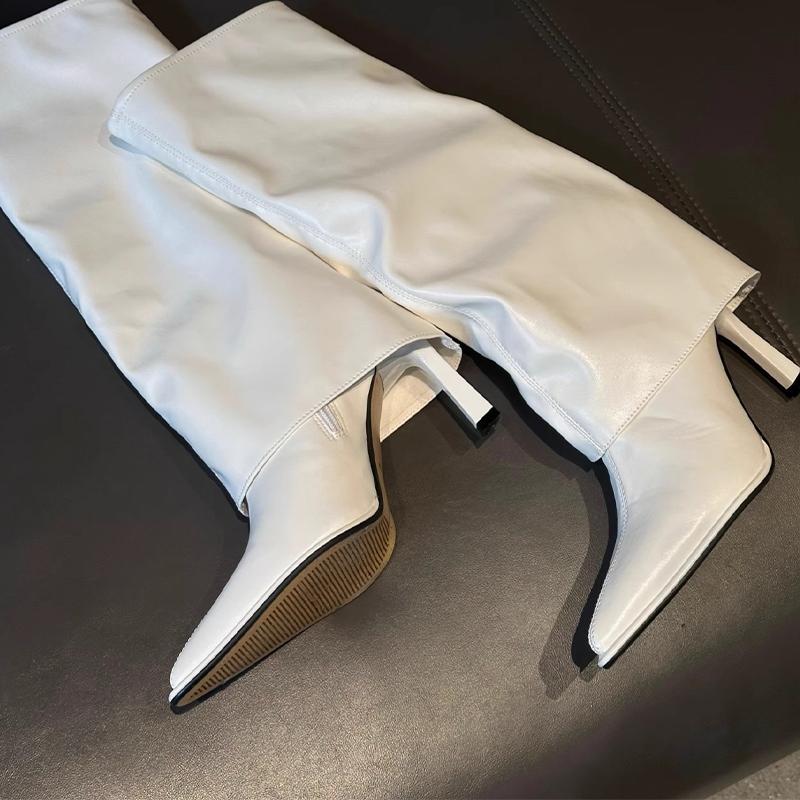 Designer High Heels Long Boots Women'S Heeled Knee High Shoes  Winter Leather Chelsea Boots Pumps New Trend Mujer De Botas