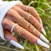 Bohemian Style Hollow Flower Set Ring Simple Glossy Leaf Vine Imitation Pearl Ring 10-piece Set
