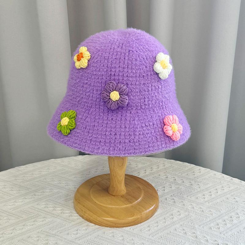 Плюшевая панама-ведёрко с мишкой Тедди и бантом для девочек и женщин фиолетовый