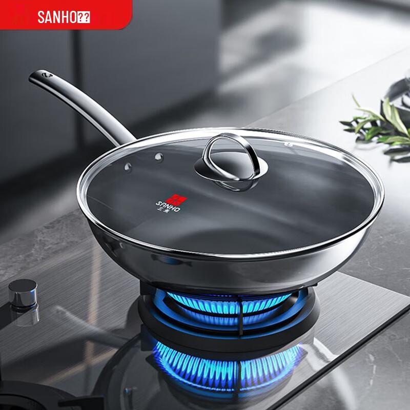 Sanhe 30cm 304 Stainless Steel Coating-Free Wok