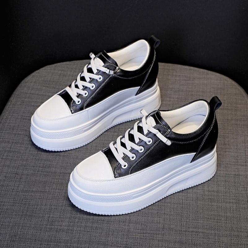 

Genuine Leather 8Cm Shoes Chunky Sneakers Platform Heel Wedge Warm Women Winter Shoes Vulcanized Sneakers Tenis Mujer 39