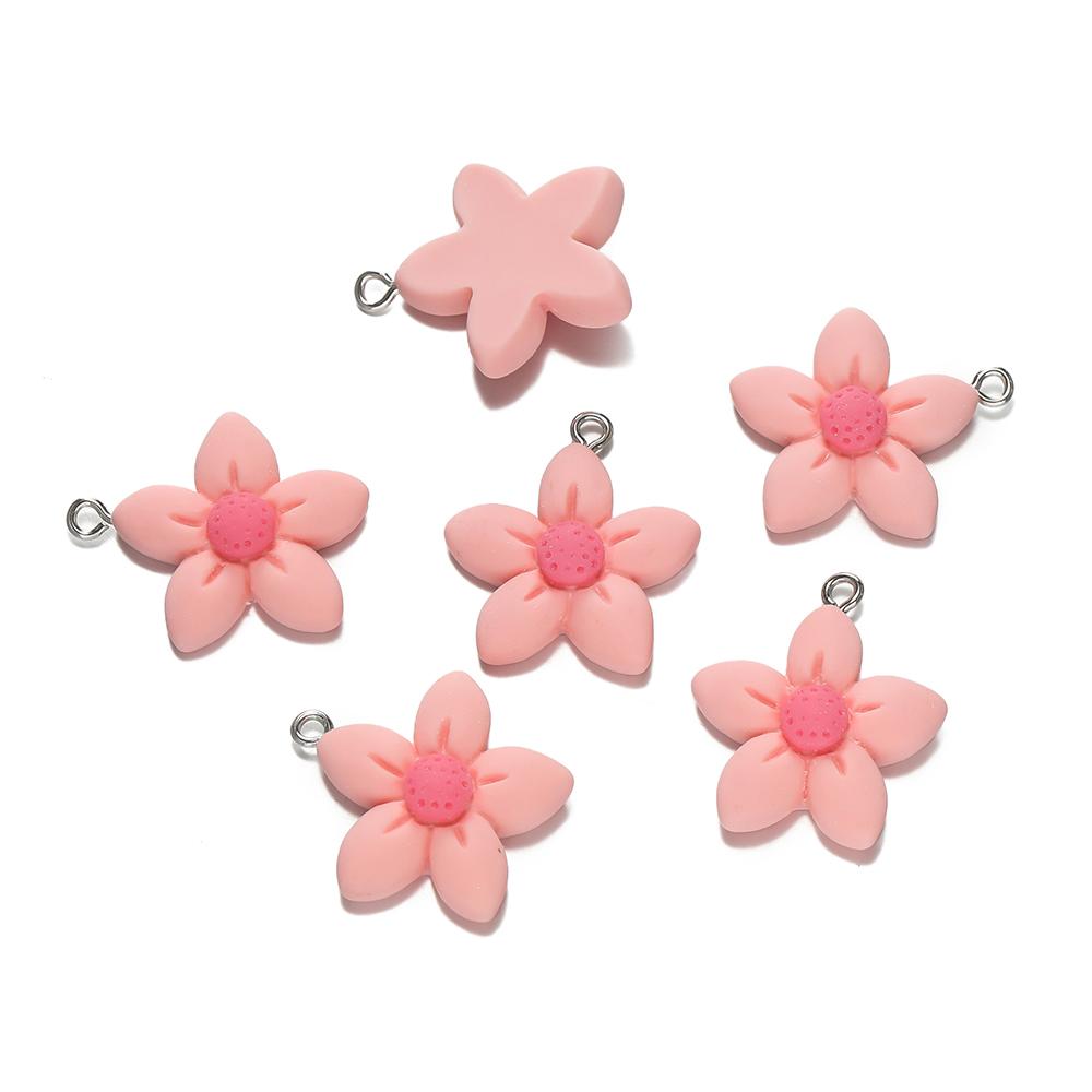 5Pcs/Lot 23.5*26.5mm Colorful Resin Five-Petal Flower Loose Charm Pendants for Necklace DIY Craft Jewelry Making Accessories
