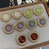Medieval Vintage Round Earrings, Vintage Metal Edge Resin Gemstone Studs, Premium Earrings