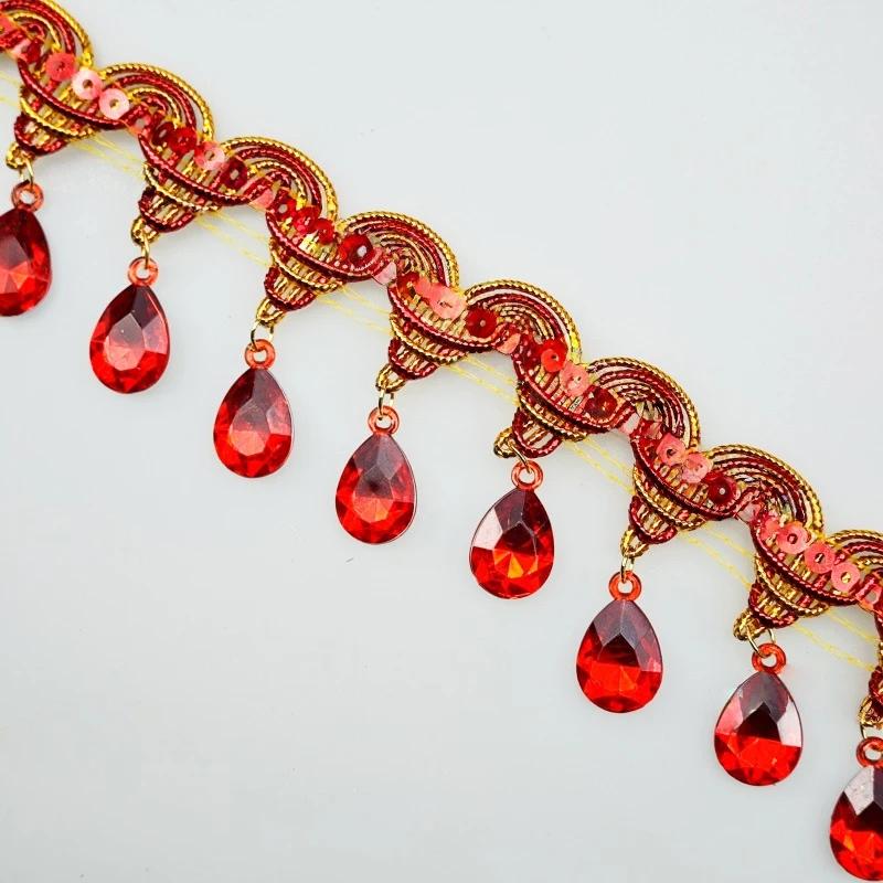 10 Yard Colorful Acrylic Gemstone Tassel Lace, Handmade DIY Ethnic Style Accessories Pendant Charms 10 yard