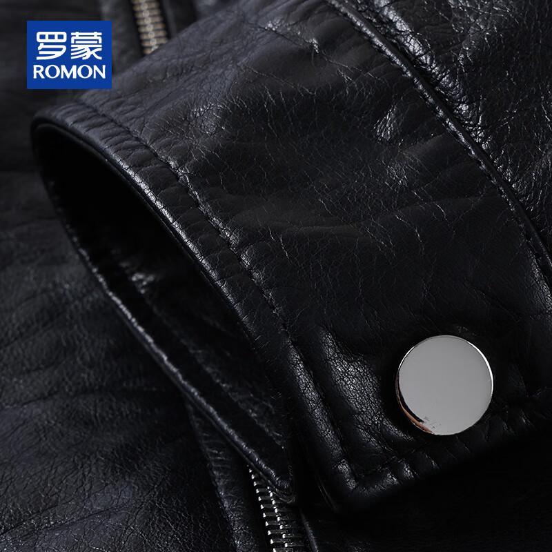 ROMON Men's Genuine Leather Lapel Biker Jacket