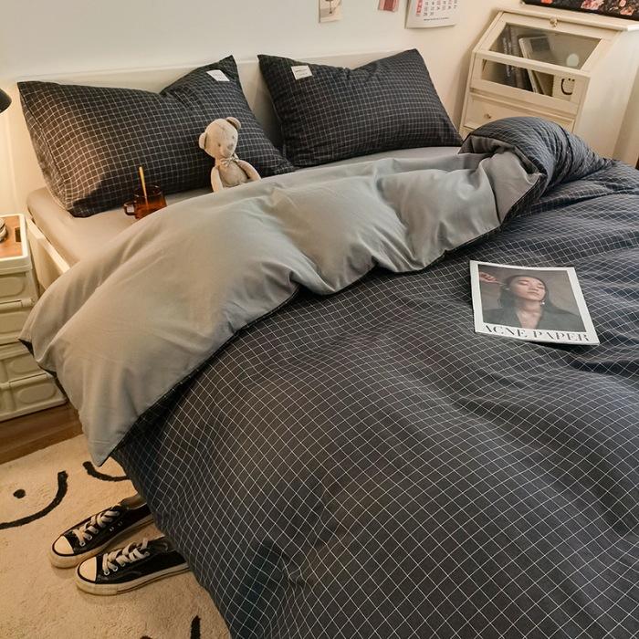 

Комплект постельного белья из чистого хлопка, четырехпредметный, простой клетчатый, хлопковые простыни, пододеяльник, полосатое постельное белье 1.8 meters four-piece set