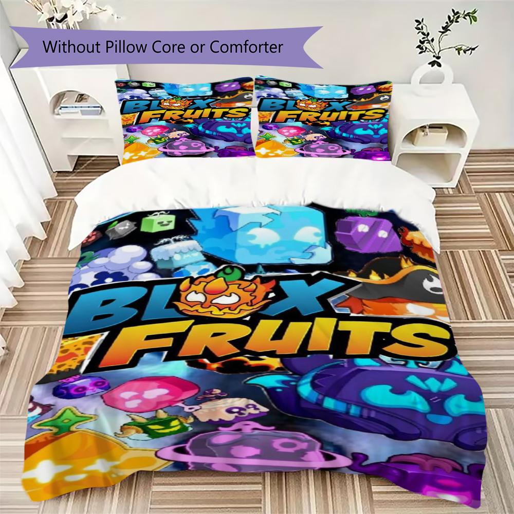 Blox Fruits Spiel Muster Bettwäsche Steppdecken-Set Bettdeckenbezug Kissenbezug Heimdekoration Geburtstagsgeschenk (1 * Bettbezug + 2 * Kissenbezug ohne Füllung)11