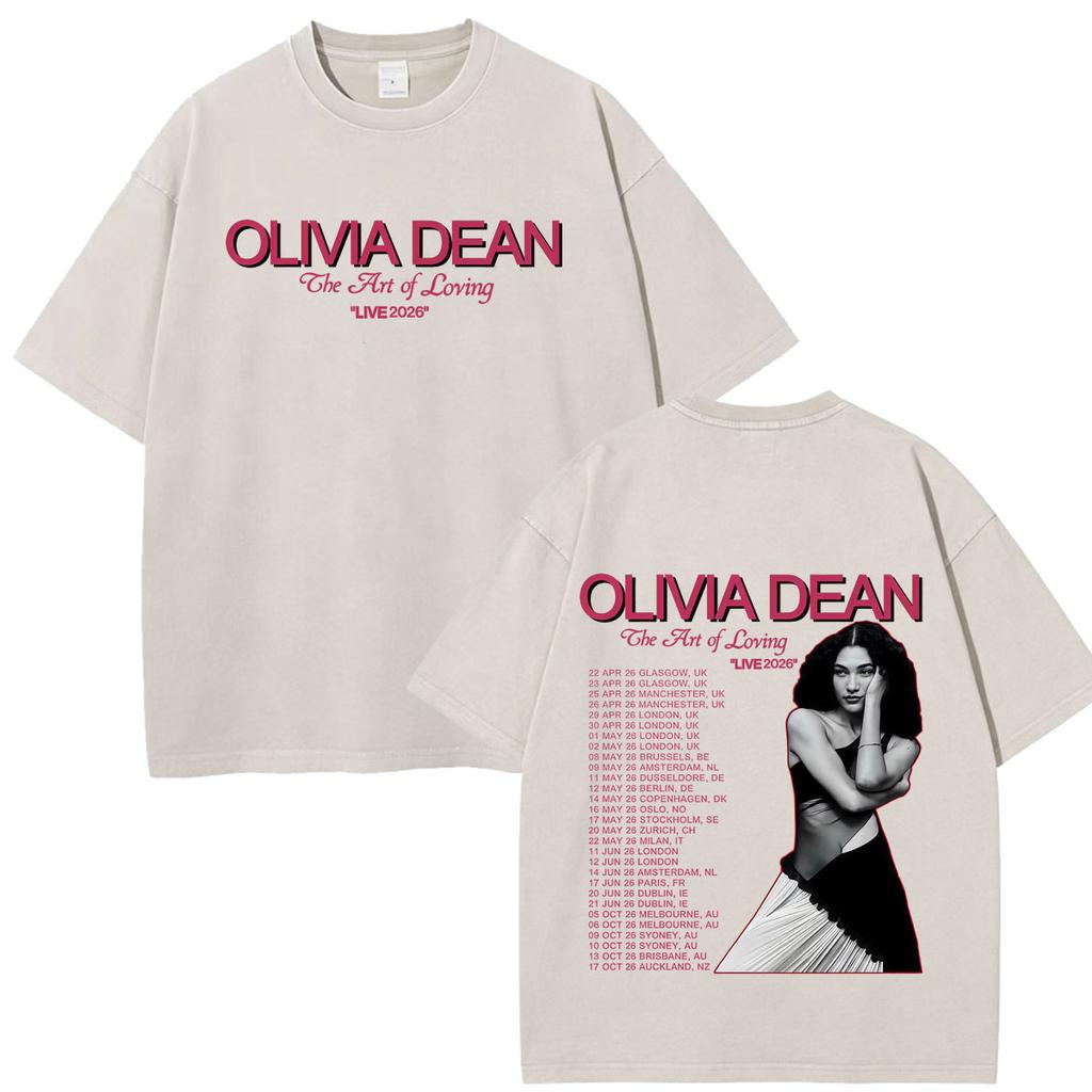 Olivia Dean Art Of Loving Tour 2026 Graphic Vintage Washed Tshirt Unisex Unisex Summer Loose Casual Cotton Oversized Tshirts Tops