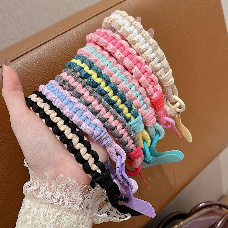 Korean Japanese Handcrafted Colorful Woven Rope Mobile Phone Creative Short Lanyard Wrist Nylon Keychain Twist Bag Hanging