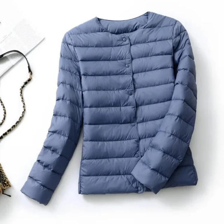 Women Puffer Jacket Down Parka Overcoat Ultralight Warm Portable Collarless O Neck Padded Spring Winter