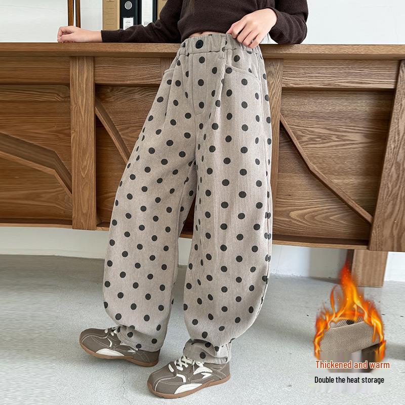 

Девичьи вельветовые брюки в горошек на флисовой подкладке для осени/зимы 140 cm