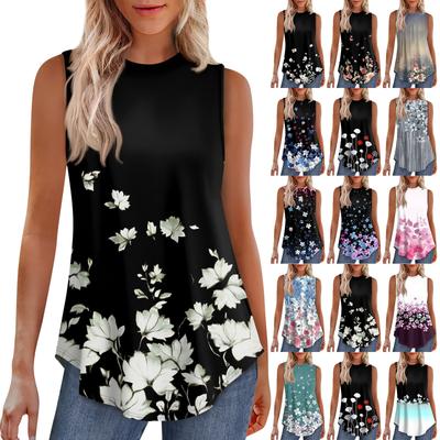 Women's Fashion Casual Sleeveless Vest Vintage Print Crew-neck Sleeveless Top