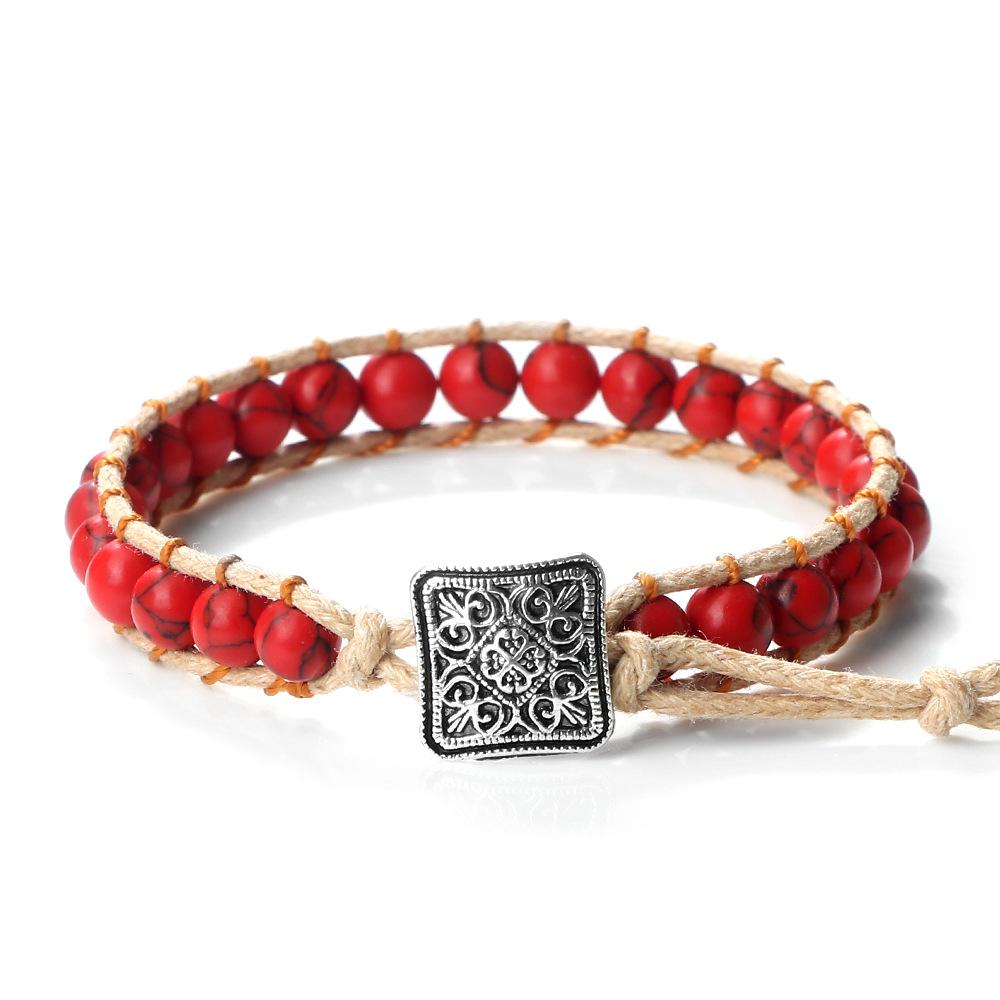 Retro Bohemian Handmade Woven Bracelet with Emperor Stone and 3D Beads