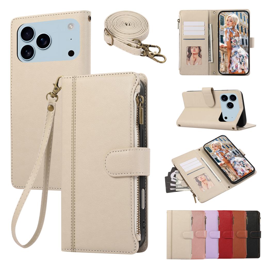 Crossbody Phone Case for iPhone 17 Pro Max Air 16E 16 Plus 15 Pro 14 13 Mini 12 11 Lanyard Zipper PU Leather Card Holder Wallet