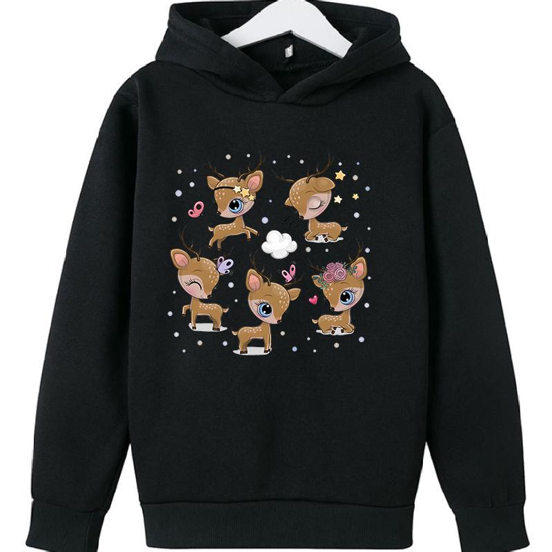2025 Popular Christmas Casual Round Neck Reindeer Print Children's Hoodie, Long Sleeved Girls' Sportswear, Comfortable and Versatile Top