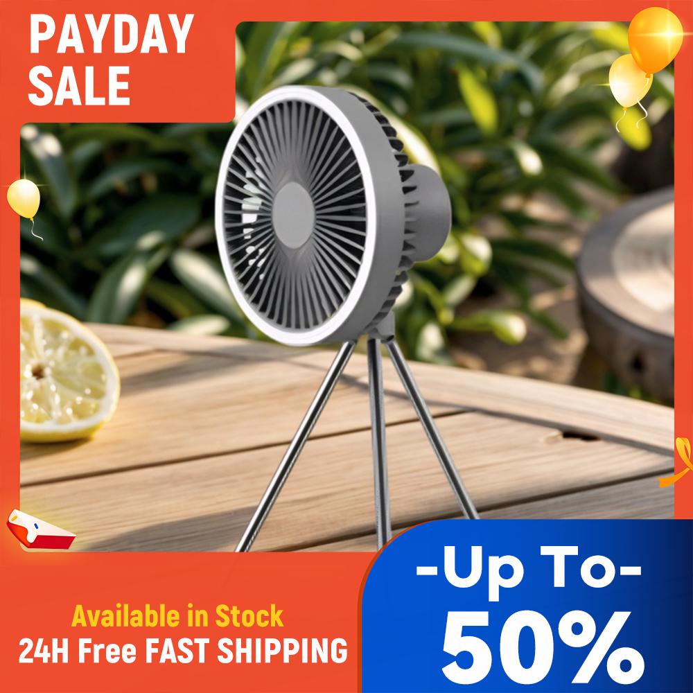 10000mAh Outdoor Camping Fan with Power Bank LED Lighting Circulator Desktop Fan Rechargeable Tripod Stand Fan for Home Office