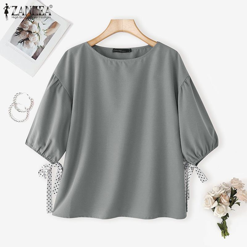 ZANZEA Blusa holgada casual de verano para mujer con cuello redondo y manga 3/4
