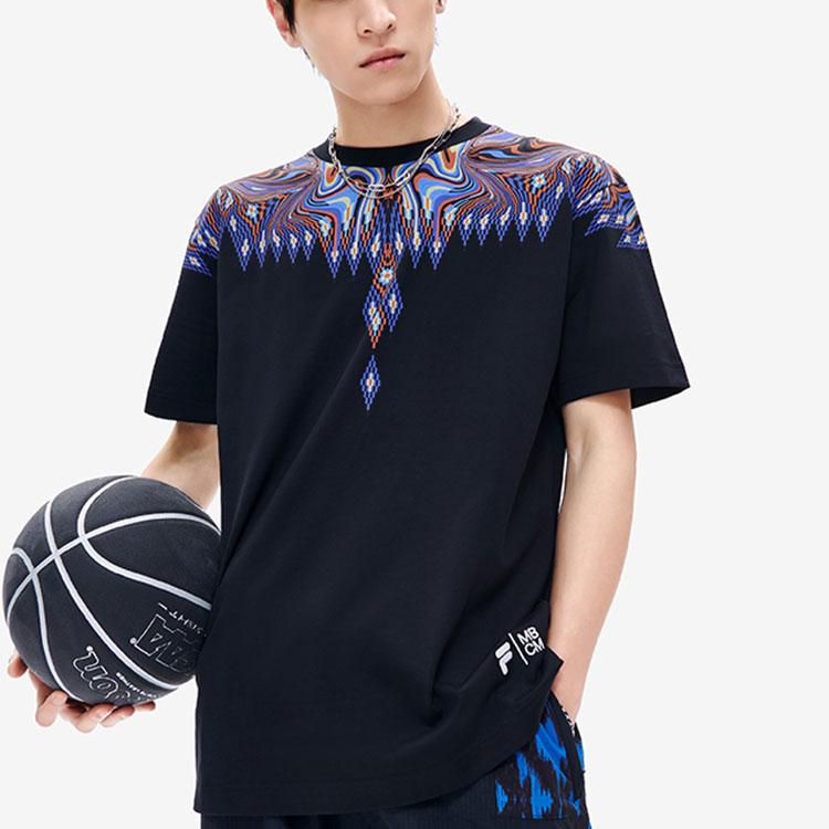Fila Fusion X Marcelo Burlon County Of Milan Ss22 Casual Retro Soccer Sports Breathable Short Sleeve T-Shirt Unisex Tops Deep-Black T11U229101FBK