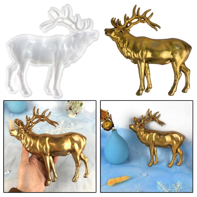 3D Animal Resin Mold Epoxy Resin Mold with Realistic Elk Shapes Fine Carved Silicone Mold for Wall Desktop Décoration