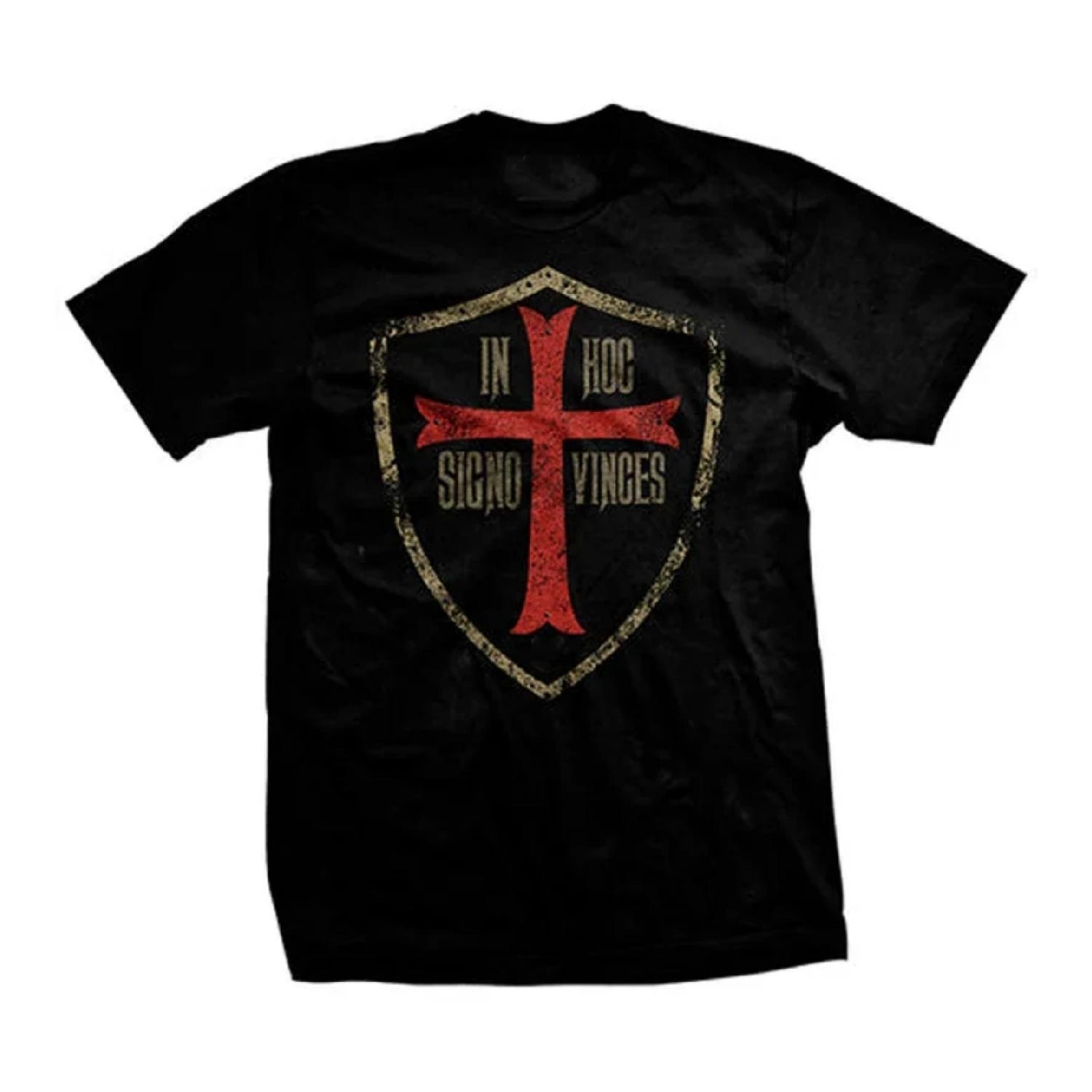 

Latin In This Sign_ You Will Conquer. Crusades Sign Cross T Shirt S чёрный
