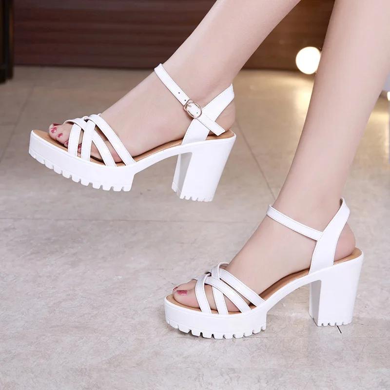 Quality Plus Size 32-43 Block Heel 8cm Platform Sandals Women Shoes Creepers 2025 Summer High Heels Sandals Ladies Office Shoe