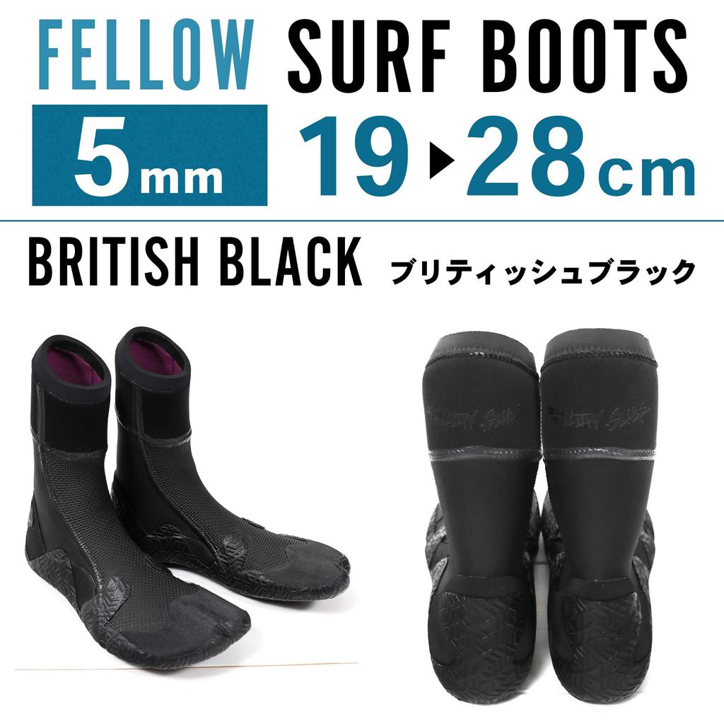 FELLOW 5mm Thermal Fleece-Lined Surf Boots for Men and Women, Winter Surfing Boots, Japanese Standard, SUP Semi-Dry Wetsuit, British Black, Size 23cm