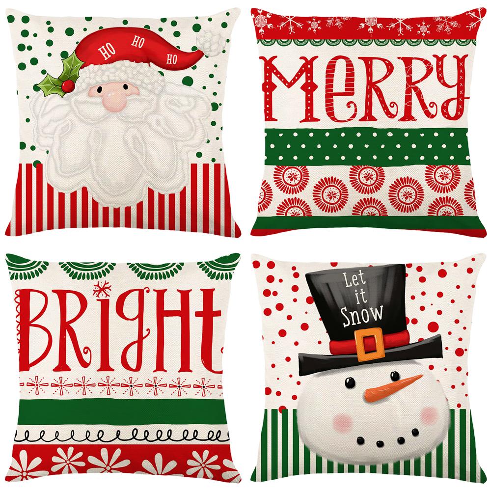 4Pcs Christmas Throw Pillow Covers Stamping Snowflake 45x45cm Square Cushion Cover Sofa Waist Pillowcase Xmas Home Bed Decor