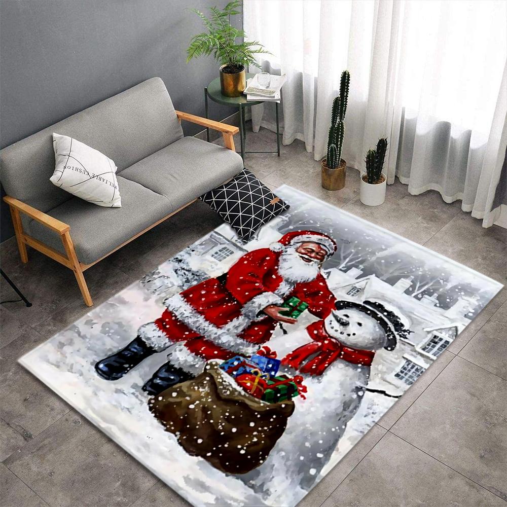 

Christmas Living Room Carpet New Year s Child Rug Snowman Santa Claus Floor Mat Kitchen Bedroom Area Rug Non-slip Doormat 40x60cm