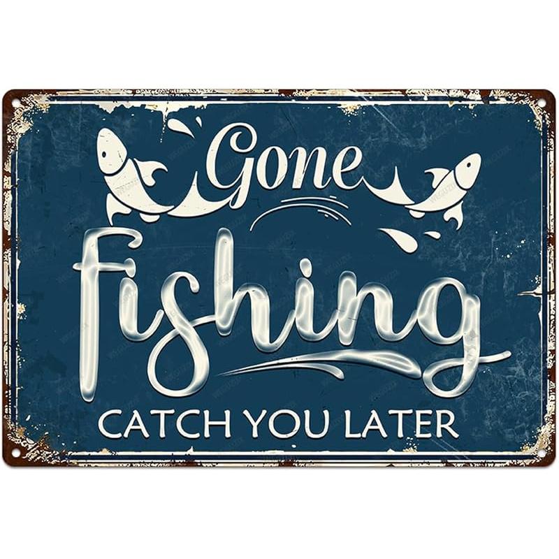 Funny Fishing Signs Life Is Better At The Lake Vintage Metal Fish Painting Art Printing Poster Wall Decor for Home Kitchen Bar Cafe Pub 12x8 Inch