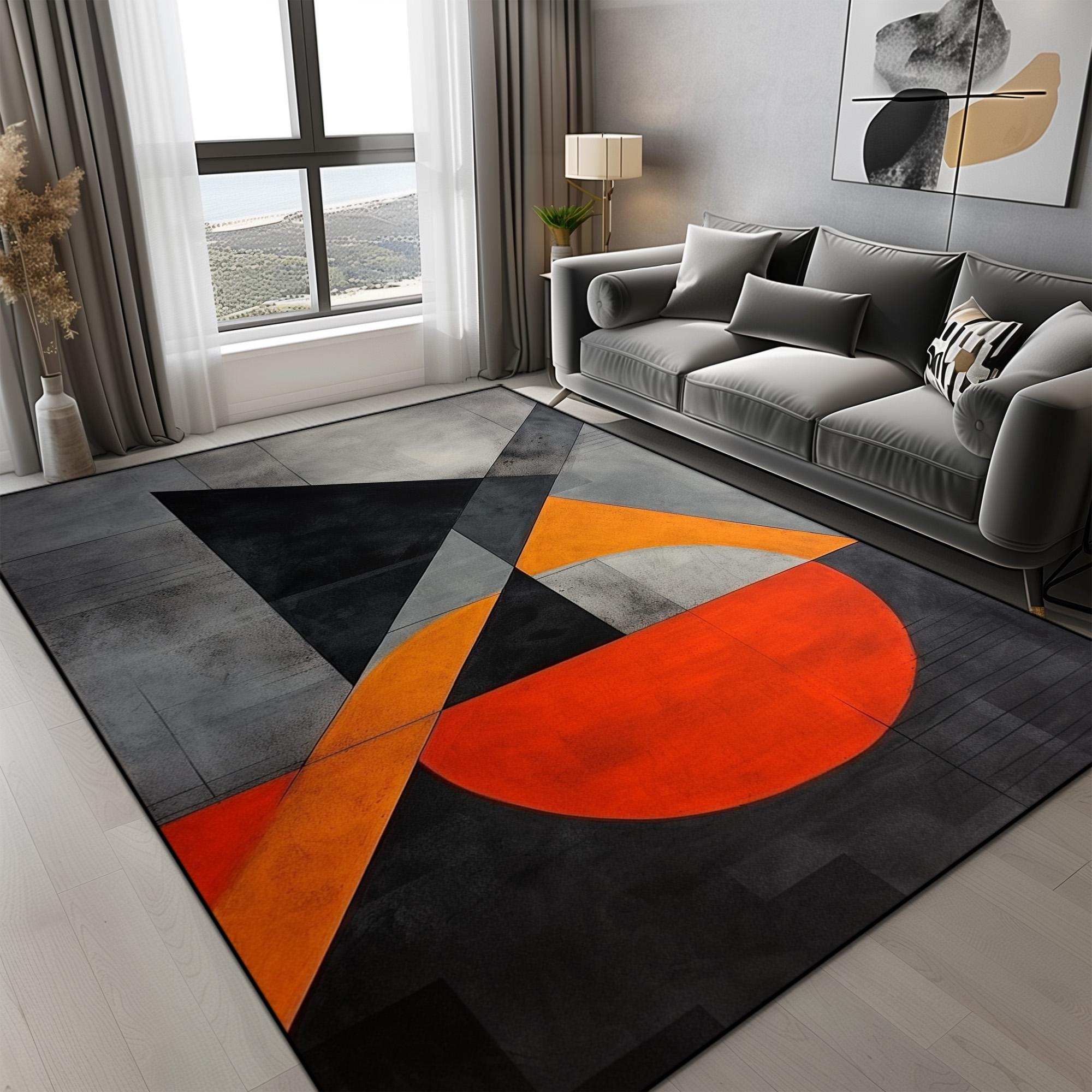 Tapete Geométrico Laranja para Sala de Estar Decoração Moderna de Luxo Tapetes para Quarto Tamanho Grande Antiderrapante Fácil Limpeza Tapete de Chão 80x160cm