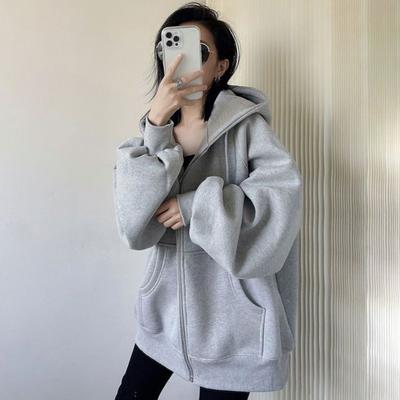 Damen Zip-Up Hoodies Oversized Langarm Sweatshirt Fleecegefütterter Kapuzenmantel mit Taschen Lässige Herbstoutfits