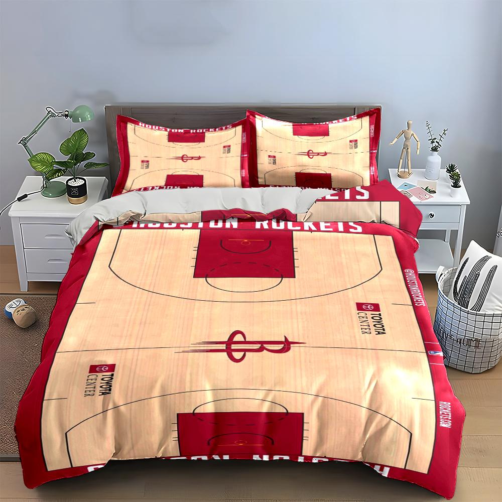 Houston Rockets Basketball Court Design Bedding Set (1 duvet cover, 2 pillowcases, duvet not included) sofas
