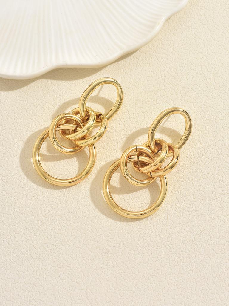 Gold Color Interlocking Circle Drop Earrings Chunky Statement Dangle Earrings Minimalist Daily Wear Jewelry For Women
