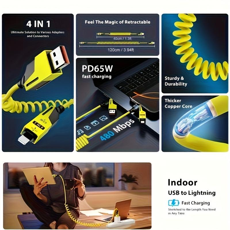 3pcs 4-in-1High-Speed Charging Cable USB Cable Travel Car Charging The Best Choice Spring Telescopic Charging Cable for SamSung Xiaomi for Huawei OPPO