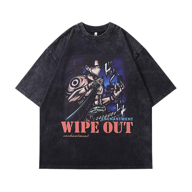 Harajuku Japanese Cartoon Printing Tide Brand Short-Sleeved T-Shirt Men'S And Women'S Hip-Hop Vibe Washed And Made Old Half-Sleeved Tee Shirt