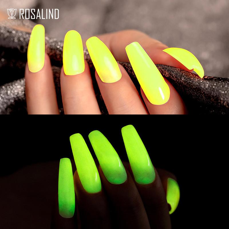 ROSALIND 6 Colors Night Glow Gel Polish Soak Off LED/UV Lamp Luminous Effect Base Top Coat For Nail Art Design