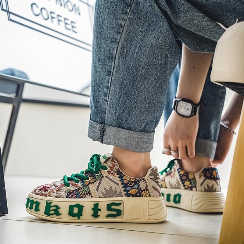 Fashion Camouflage Men's Vulcanized Shoes Low Top Heightened Platform Shoes New Ethnic Style Casual Shoes Designer Sneakers 2025