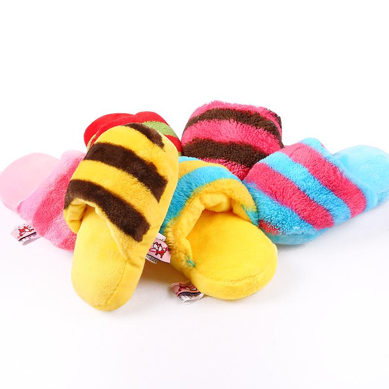 PETCIRCLE Plush Dog Toy: Colorful Six-Stripe Slipper for Teddy & Bichon
