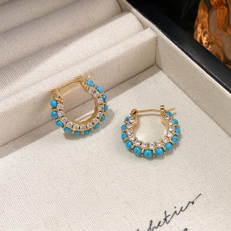 Zircon round exquisite fashion pendant, ear buckle retro ethnic style temperament earrings, light luxury high-end earrings wholesale