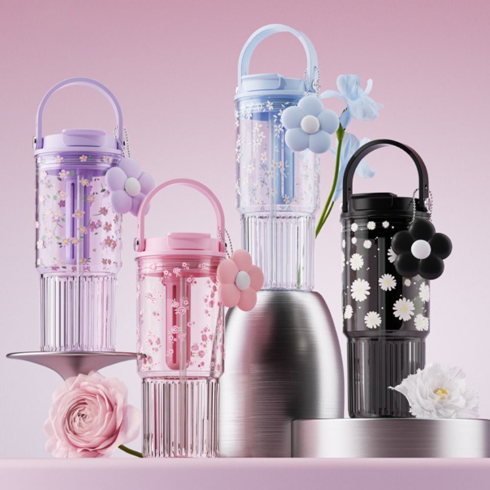 Blumenprint Strohbecher 860ml Kaffeetasse Neue Wasserflasche Saft Milchtee Kaffee