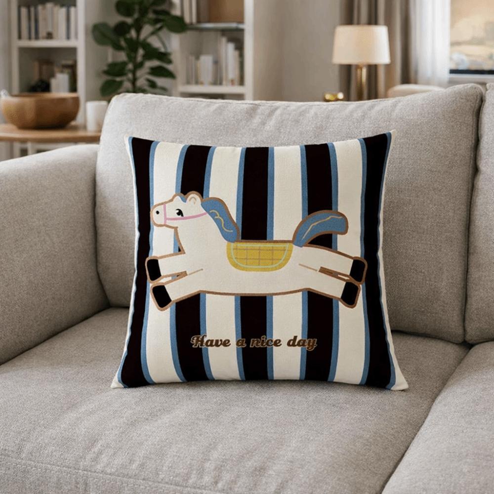 Cartoon Zodiac Horse Pillowcase Soft Festive Square Pillowslip Comfortable Washable Sofa Cushion Cover New Year Decorations
