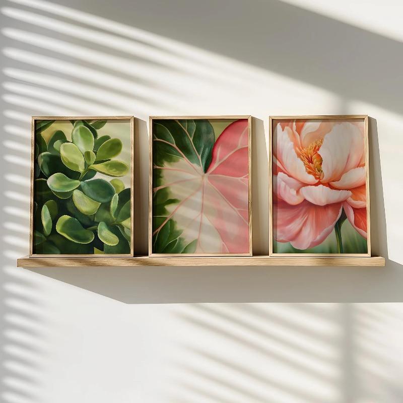 3pcs Botanical Succulent Peony Canvas Wall Art–Vibrant Floral Printing for Fresh Home Decor, Ideal Housewarming Holiday Gifts