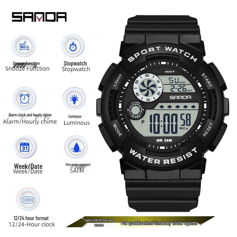 Sanda Luminous Waterproof Youth Electronic Watch for Students (Unisex)