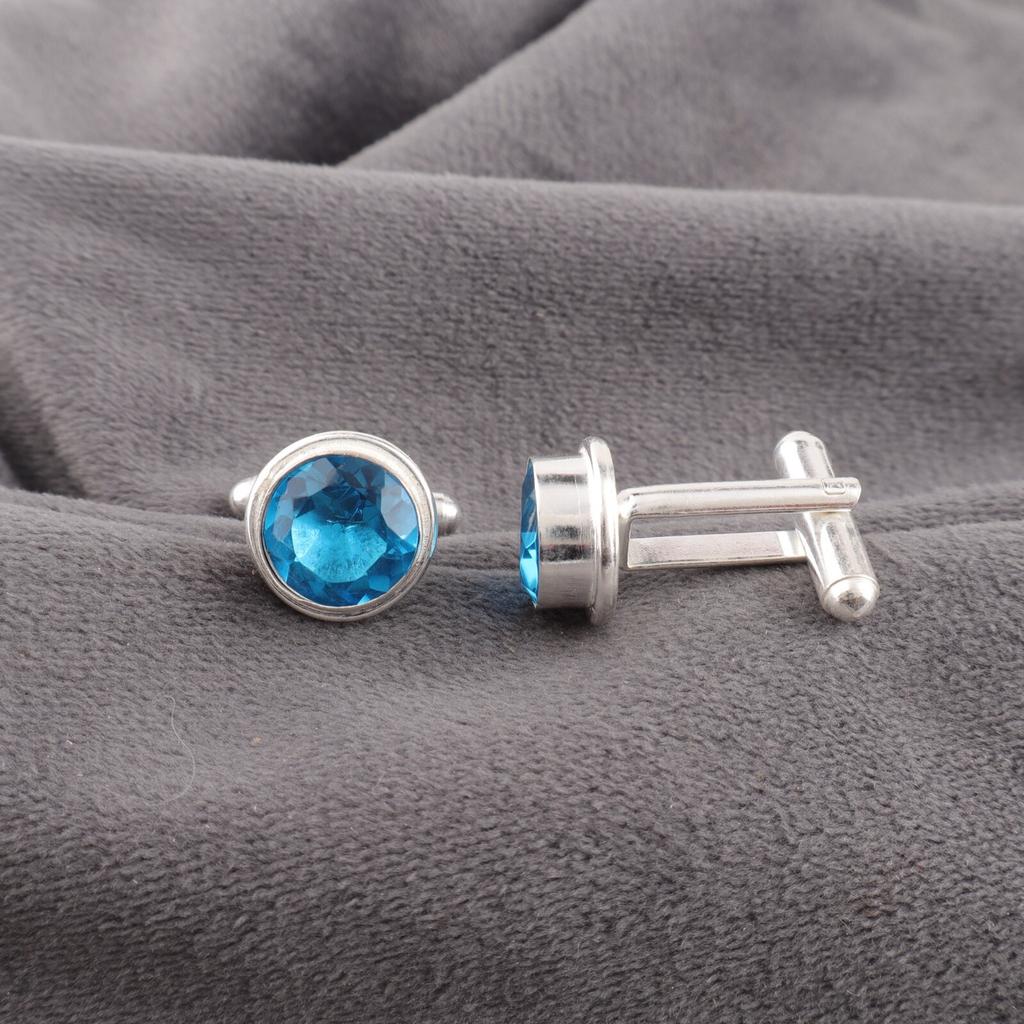 Swiss Blue Topaz Gemstone 925 Sterling Silver Handmade Wedding Cufflinks 0.50" CL-4-14