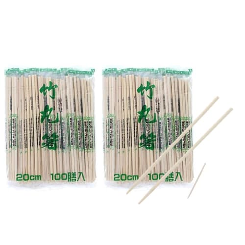 20cm Round Bamboo Chopsticks, Individually Wrapped, with Toothpicks, 100 Chopsticks per Pack (Set of 2) - Bulk Purchase