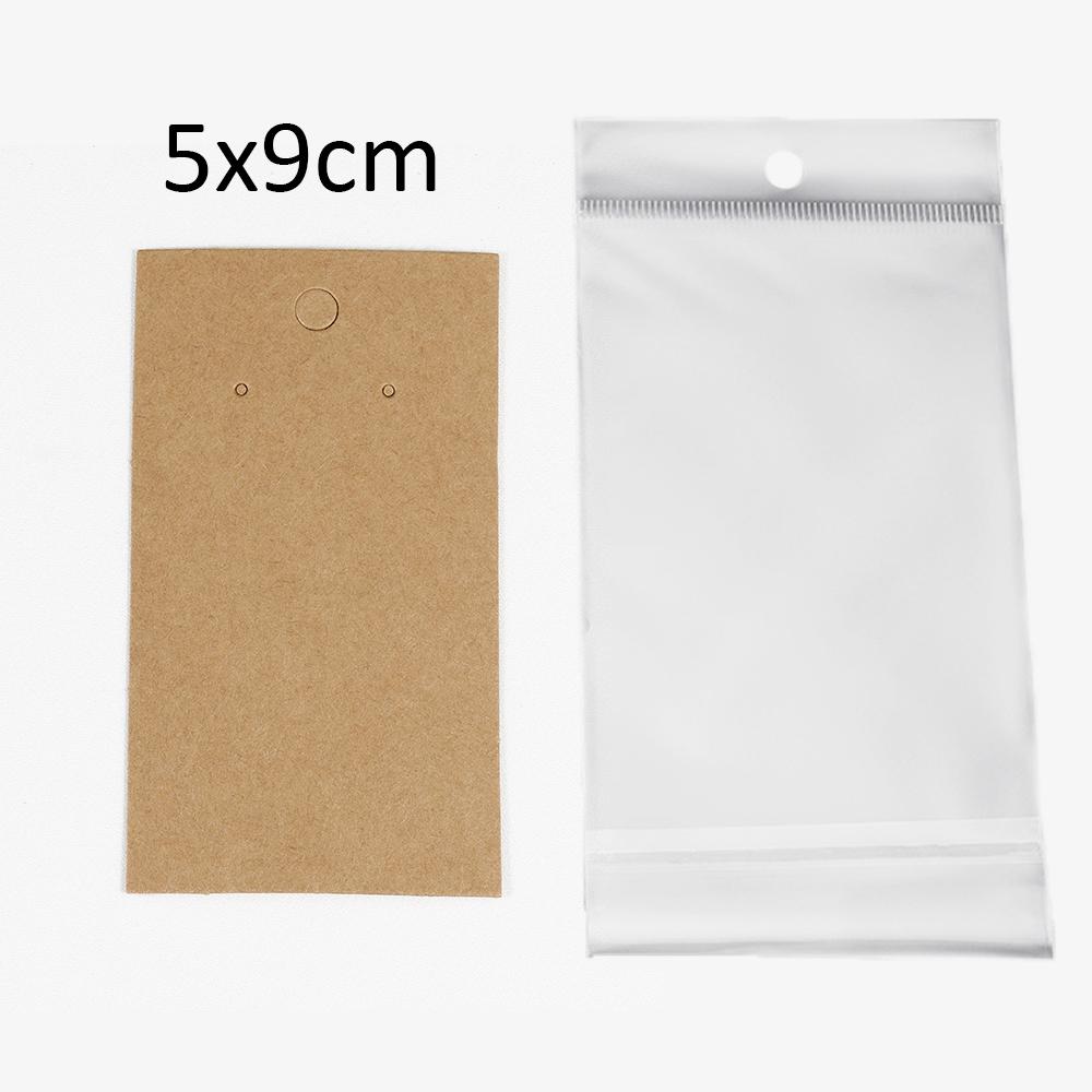 50 Jeux de Cartes pour Boucles d'Oreilles et 50 Pièces de Sacs Cartes d'Exposition pour Colliers Boucles d'Oreilles Sacs Auto-adhésifs Carte en Papier Kraft pour Emballage de Bijoux DIY